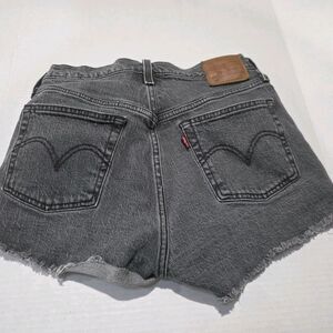 Levi's 501 Shorts Women 27 Black Normcore Distressed Bikercore Raw Hem Thrashed